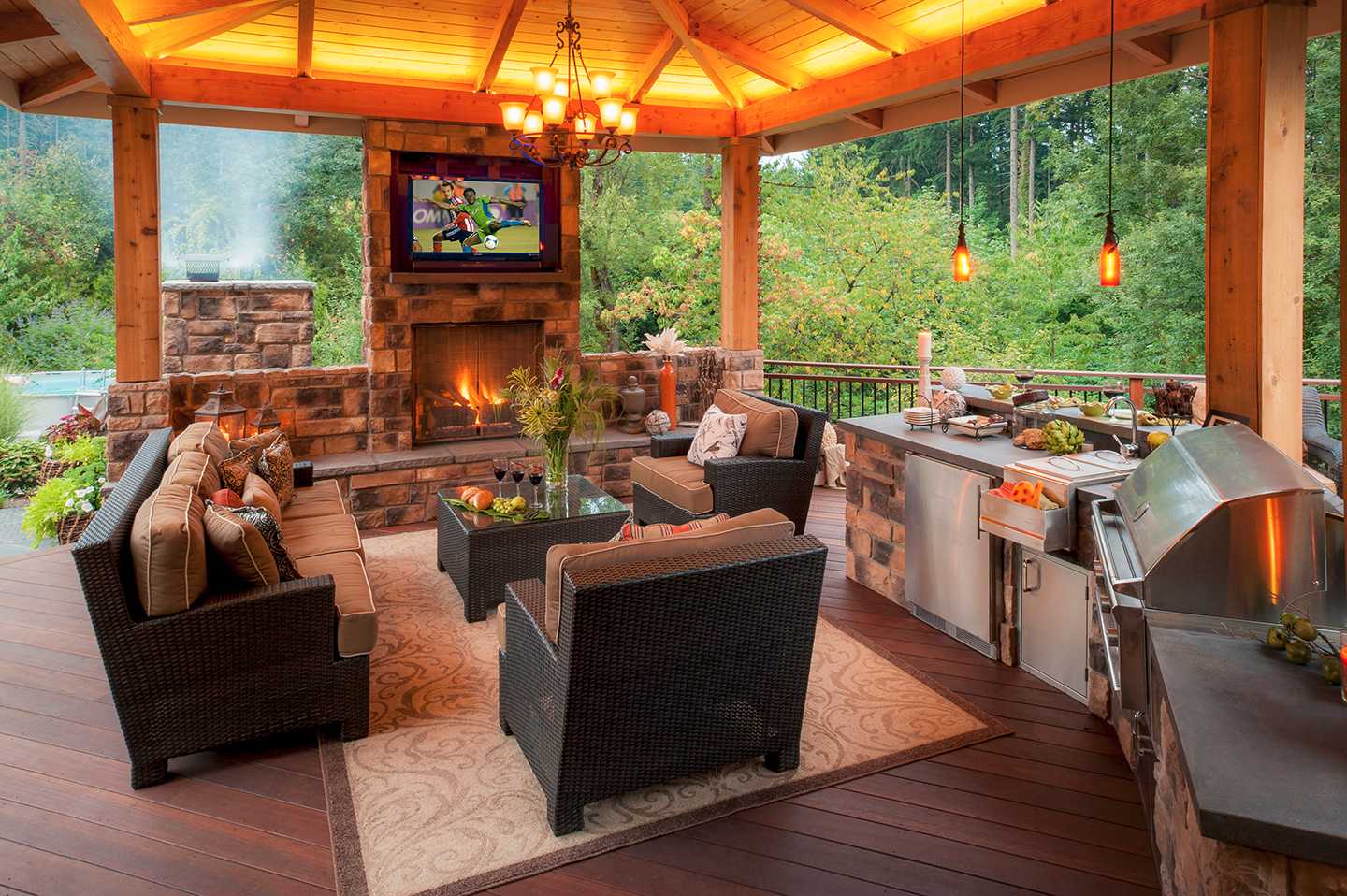 Outdoor kitchen and patio living area
