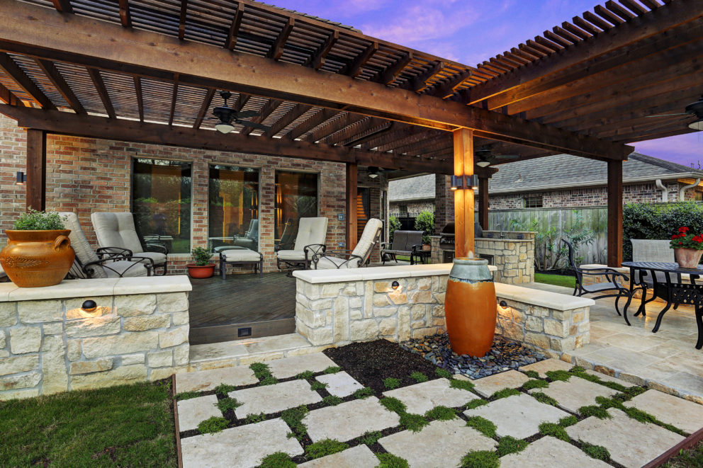 Custom pergola over an outdoor living area